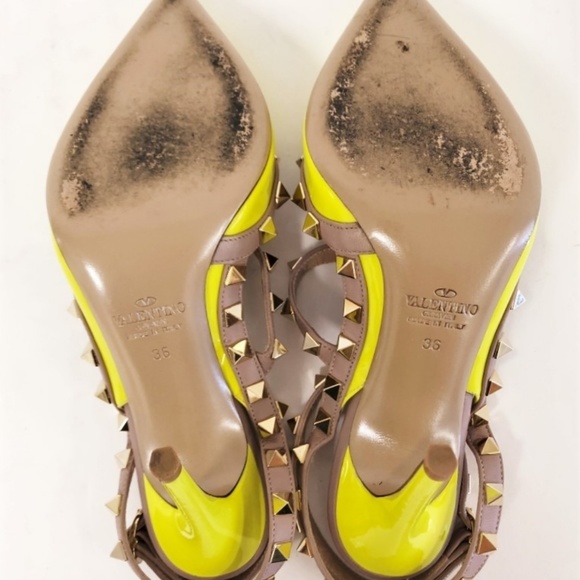 Valentino Rockstud Caged Pumps Neon Yellow - Picture 8 of 8